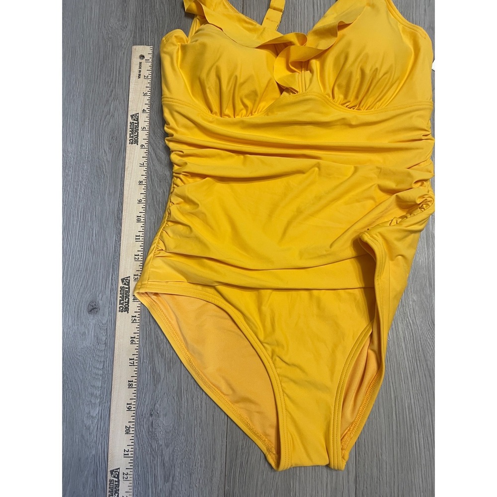 DKNY Ruffle Plunge One-Piece Swimsuit Yellow - Picture 7 of 13